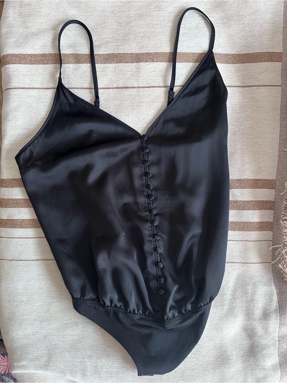 Abercrombie & Fitch Satin Button-Front Black Bodysuit